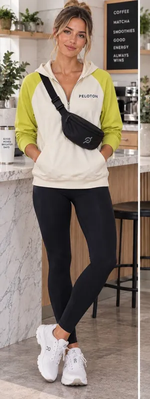 Peloton Colorblock Half Zip Hoodie Ivory Yellow Logo Sweatshirt Medium thumbnail 1