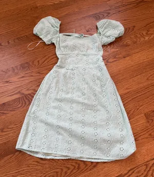 Princess Polly Mint Green Eyelet Puff Sleeve Dress thumbnail 1