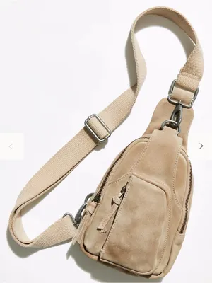 Free People Beige Pebble Hudson Suede Leather Sling Crossbody Bag Minimal thumbnail 1
