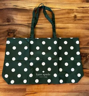 Kate Spade Large Reusable Foldable Green Polka Dot Canvas Tote Bag NEW thumbnail 2
