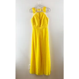 A. Drea Sleeveless Halter Neck Pleated Formal Maxi Dress Gown Yellow Small thumbnail 2