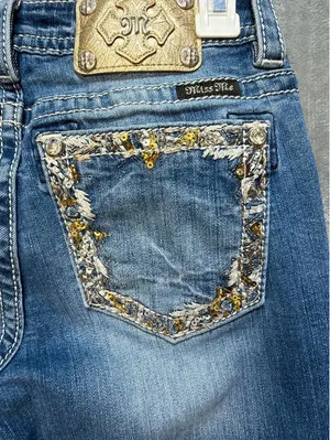 Miss Me Womens Ankle Skinny Jeans Blue Sequins Rhinestones Size 27 JP8715AK thumbnail 9