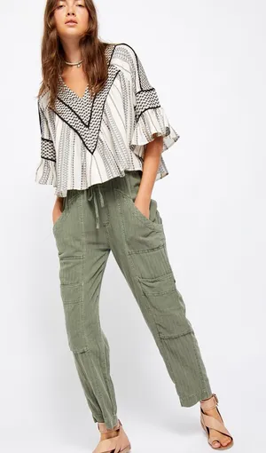 Free People Olive Drawstring Cargo Joggers thumbnail 1