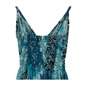 Smocked Empire Waist Maxi A-line Dress Sz S Turquoise‎ Boho Beach Feminine Ocean thumbnail 9