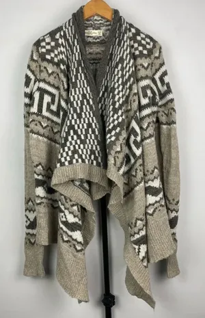 Abercrombie & Fitch Brown Tan Knit‎ Aztec Checkered Open Front Cardigan thumbnail 1