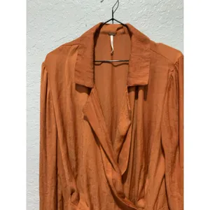 Free People Simone Notch Lapel Mini Dress In Burnt Orange Size L Boho Dressy thumbnail 3