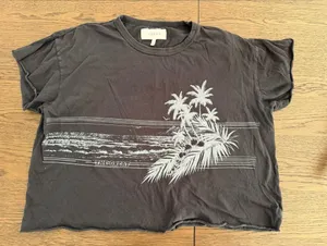 THE GREAT. Black Tee with White Palm-Print Graphic thumbnail 1