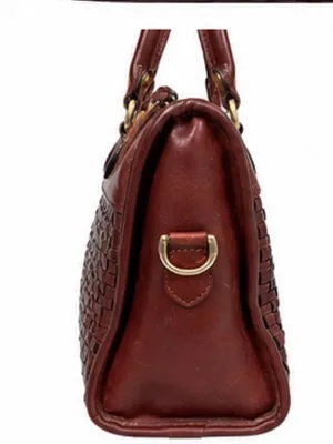 Del Mano Woven Burgundy Brown Structured Satchel Handbag thumbnail 4