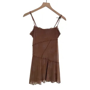 Urban Outfitters Moxie Mesh Mini Slip Dress Brown Swirl Optical Illusion Small thumbnail 5