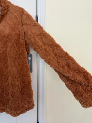 Daisy Fuentes Teddy Fleece Quarter Zip Pullover Camel Brown Size S NWT thumbnail 5