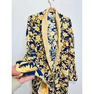 FREE PEOPLE Wild Nights Floral Blue Yellow Duster Kimono NWT size Medium thumbnail 9