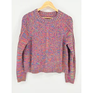 Gap Cable Knit Sweater Womens Large Multicolor Rainbow Space Dye Boho Pullover thumbnail 2