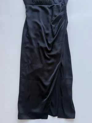 Abercrombie & Fitch Satin Draped Midi Dress Black Size Small thumbnail 5