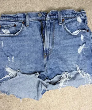 Abercrombie Curve Love High-Rise Distressed Denim Shorts - Light Blue thumbnail 1