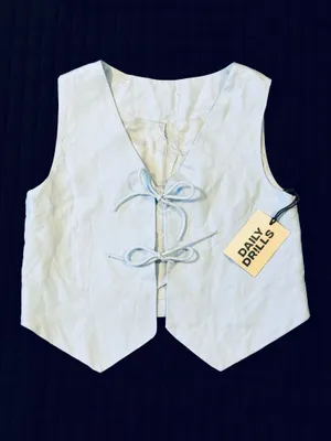Daily Drills Linen Resort Tie Vest XS/S NWT Blue thumbnail 2