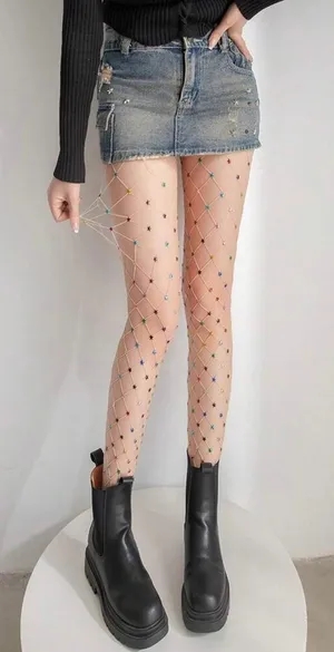 NWT Multicolored Star Fishnet Tights thumbnail 1