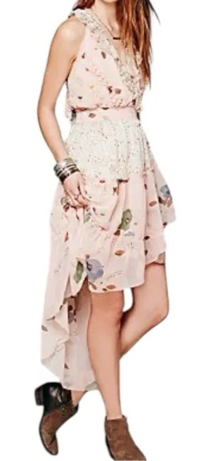 Free People Mixed Print Floral Sleeveless Tiered High Low Dress Size Small Fairy thumbnail 1