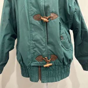 Y2K 90s London Fog Green Thinsulate Bomber Jacket Faux Fur Hood Toggle Womens M thumbnail 5
