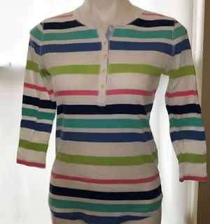 Chaps 3/4 sleeve white multicolor striped Henley thumbnail 1