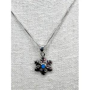 Silver 925 Simulated Fire Opal Snowflake 18" Necklace + Drop Earring Set Jewelry thumbnail 4