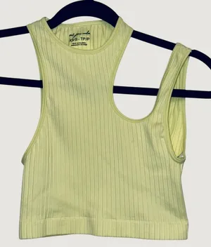 Urban Outfitters 153 | NWT Out From Under Asymmetrical Ribbed Cutout Crop Tank Top‎ Lime XS/S thumbnail 1