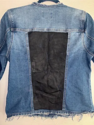 Market & Spruce Blue Denim Jacket With Black Painted Panel On Back Of Jacket Sm thumbnail 5