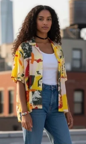 Urban Outfitters Printed Camp Button Down‎ Top Women's Size XS Retro Vacation thumbnail 1
