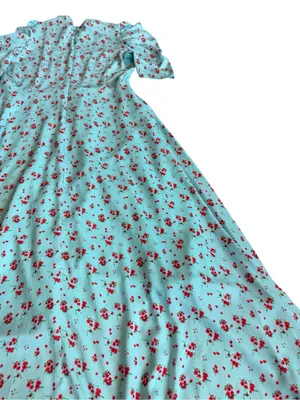 Galon De Blanc Aqua Floral Puff Sleeve Maxi Dress V Neck Ditsy Size 6 Women's thumbnail 11