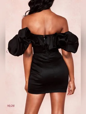 NEW House of CB SELENA Black Satin Puff Off the Shoulder mini Dress sz XS thumbnail 4