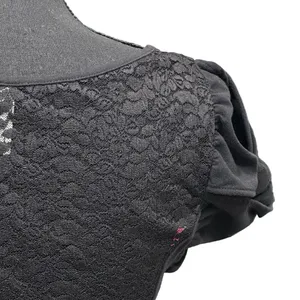 Free People Womens Cotton Floral Lace Puff Sleeve A-Line Dress Black‎ Size L thumbnail 5