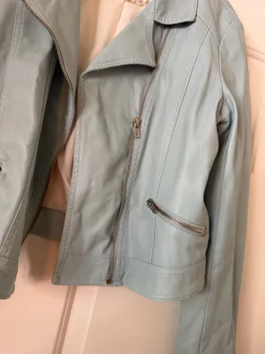 Gianni Bini Baby Blue Faux Leather Motto Jacket thumbnail 3
