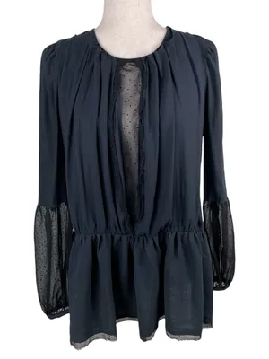 Free People Soul Serene Top Black Size XS Sheer Contrast Whimsigoth Boho Witchy thumbnail 5