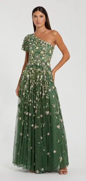 Mac Duggal 6159 Green One Shoulder Embellished A Line Gown sz 4 thumbnail 1