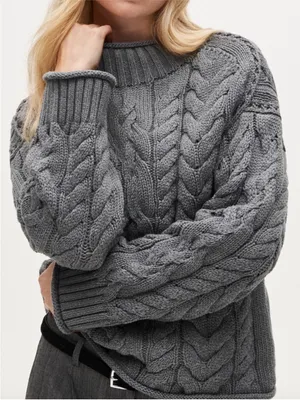 J.Crew 2025 Rollneck Cable Knit Sweater Heather Carbon Gray thumbnail 1