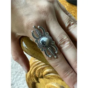 White Buffalo Turquoise Sterling Silver Ring Size 8 Black thumbnail 3