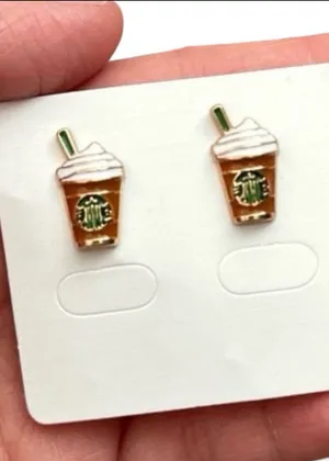 Mini Starbucks Frappuccino Earrings Gold thumbnail 1