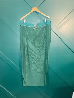 Plus Size 4XL Teal Sheer Sarong Swim Cover Up Beach Wrap Maxi thumbnail 2