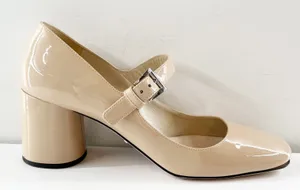 Prada Patent Leather Block Heel Square Toe Mary Jane Pumps Shoes Nude 38.5 thumbnail 1