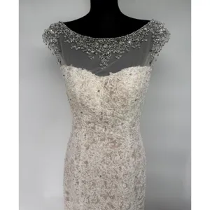 Sherri Hill 51114 Ivory‎ Lace Mermaid Gown – Beaded Cap Sleeve Formal Dress Sz 4 thumbnail 5