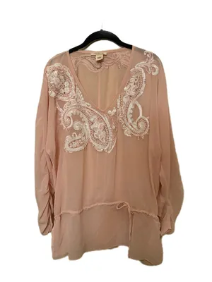 Y2K Arden B Sequins Embroidered V-Neck Peplum Blouse - Dusty Rose thumbnail 2