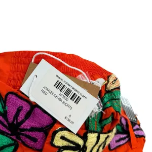 Roller Rabbit Jorales Sierra Embroidered Floral Shorts Red Orange Small NWT‎ thumbnail 7