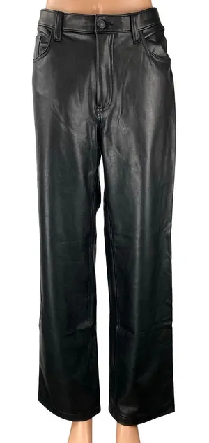 Abercrombie & Fitch 90s The Relaxed Black Faux Leather Vegan Trousers Pants 12 thumbnail 1