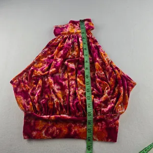 Free People -1853 Take‎ A Break Velvet Floral Orange Halter Top Blouse XS thumbnail 9