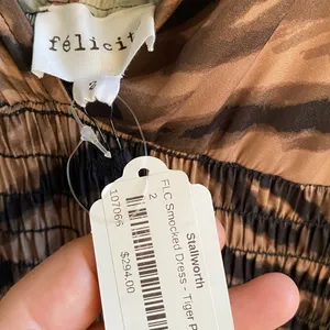 Felicite satin smocked tiger print dress size small. Vneck front and back. NWT thumbnail 4