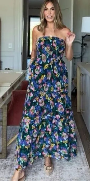 By Anthropologie The Somerset Strapless Maxi Dress floral gown colorful wedding thumbnail 1