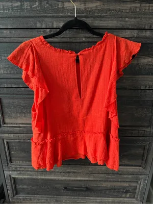 Maeve Red Ruffle Flutter Sleeve Top thumbnail 3