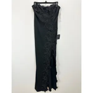 Lulus Elegant Mood Black 3D Floral Applique Strapless Maxi Dress Formal S NWT thumbnail 5