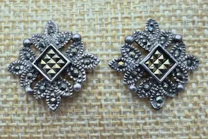 Cute 925 & Marcasite Silver Pierced Stud Earrings Whimsigoth Witchy Classic thumbnail 1