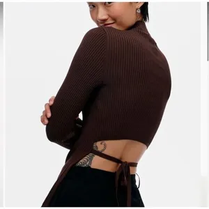 Babaton Aritzia Sweater Sz Xs Sculpt Knit Tie Open Back Ribbed Brown Mockneck​ thumbnail 3