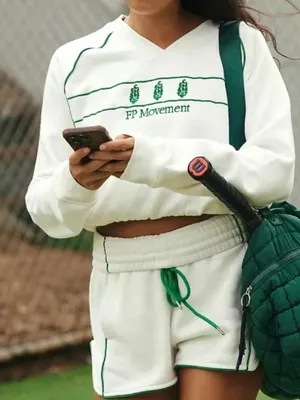 FP Movement Seeing Double 2 Piece Matching Set - Sweater Shorts White Green XL thumbnail 1